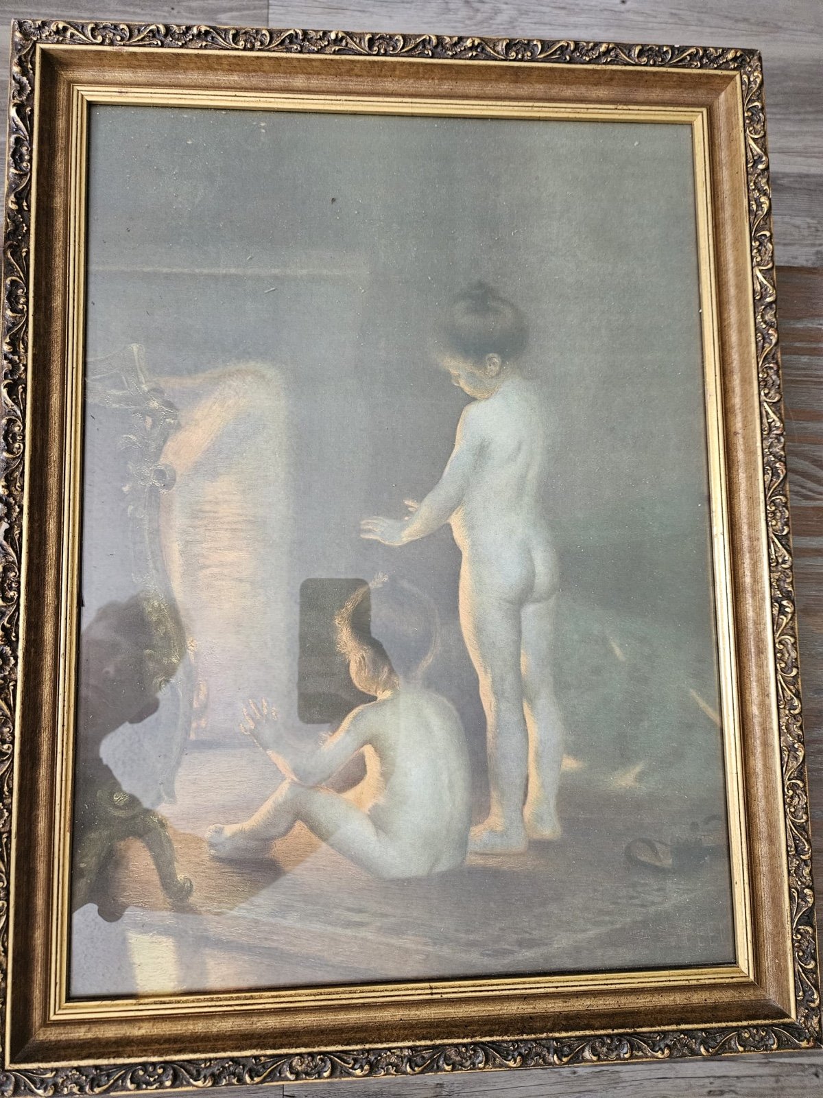 Vintage Framed Paul Peel “After the Bath” Print – Gold Ornate Frame