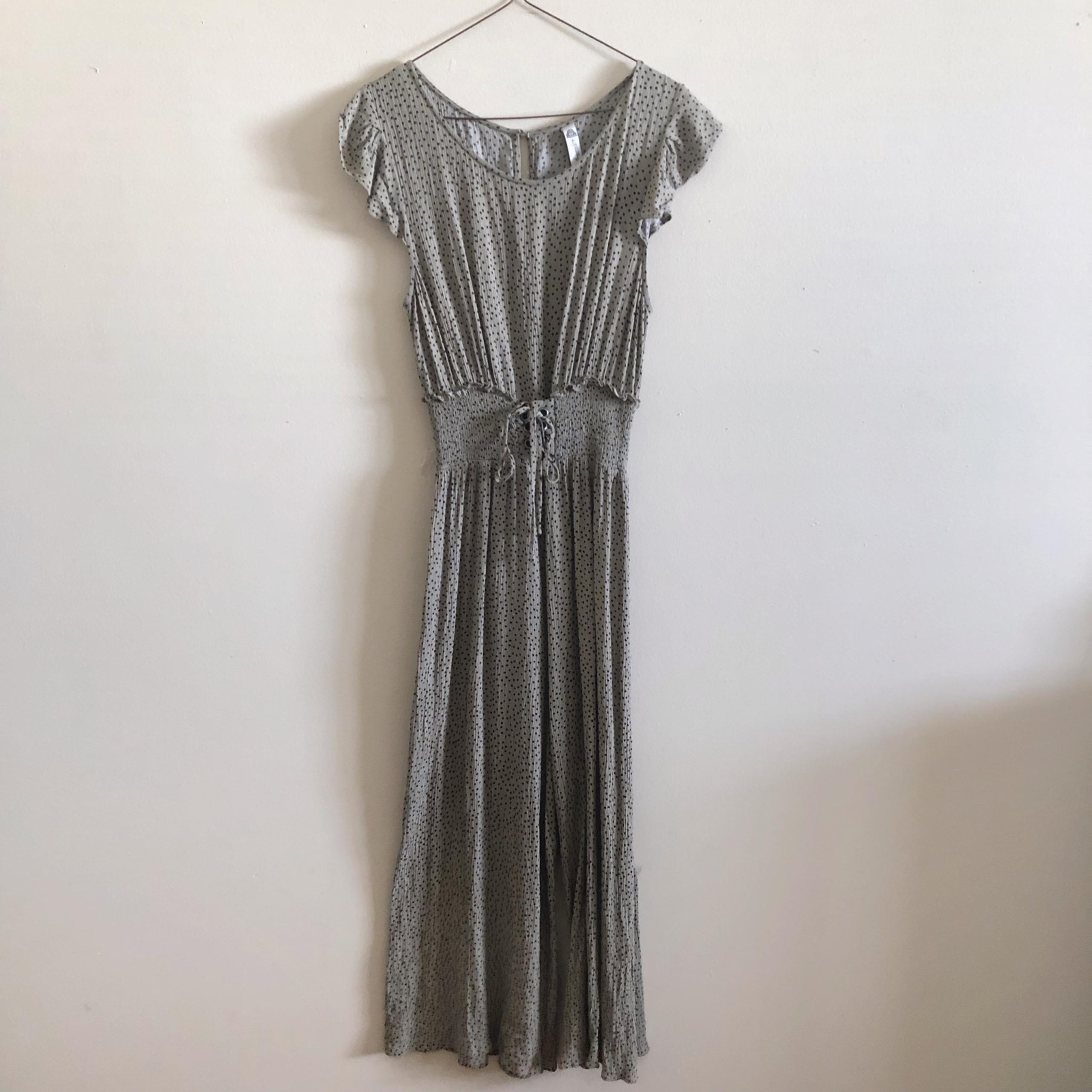 American Rag Khaki & Polka Dot Sleeveless Jumpsuit