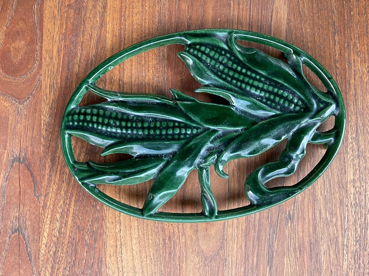 Vintage French Green Enamel Corn Trivet
