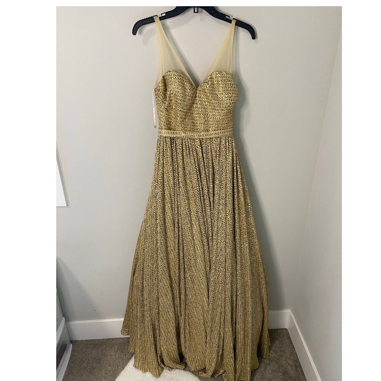 New Basix Illusion Metallic-Knit Flared Gown Size 2