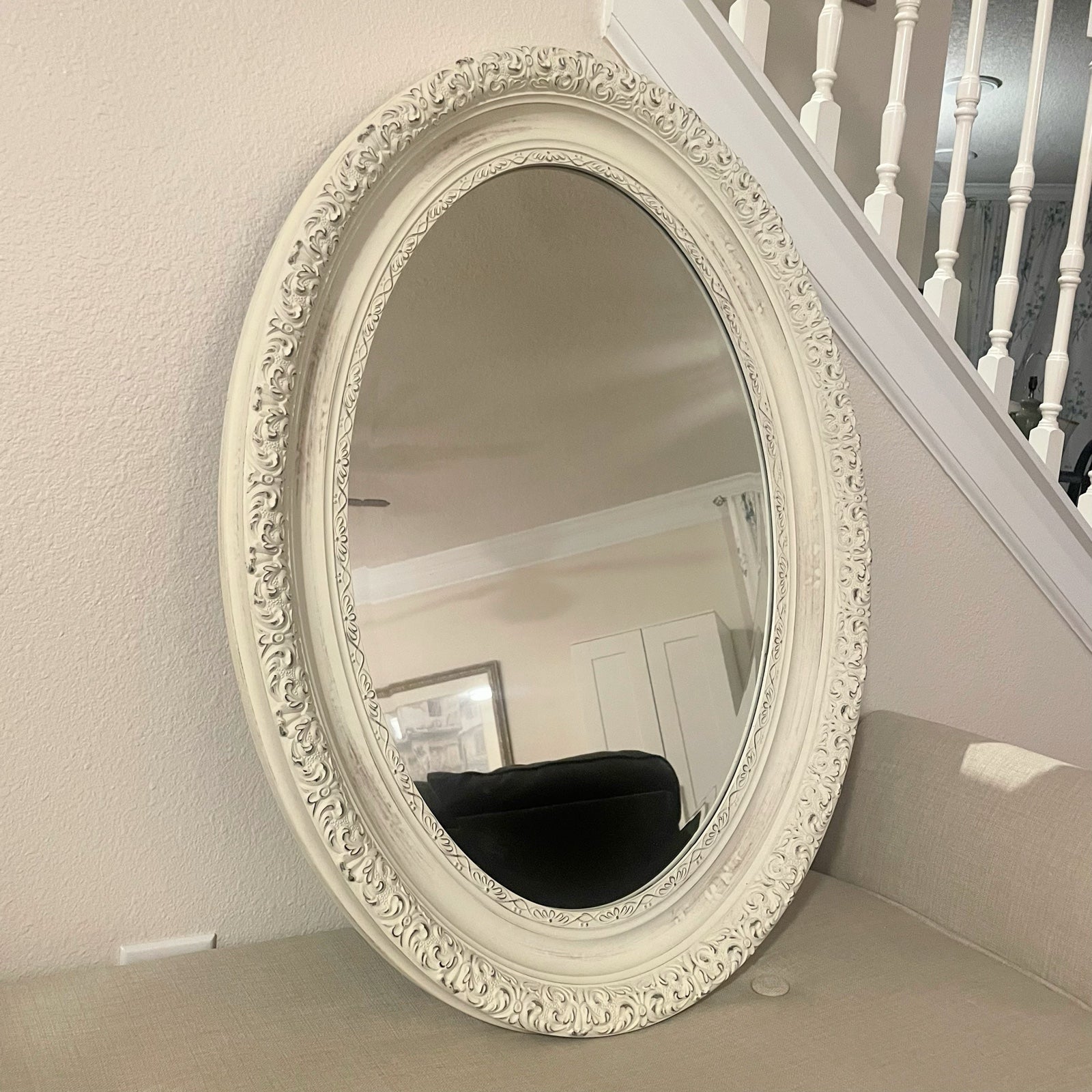 Large Oval Mirror Wall Mount Ornateed and Distressed 33.5” x 24.5”