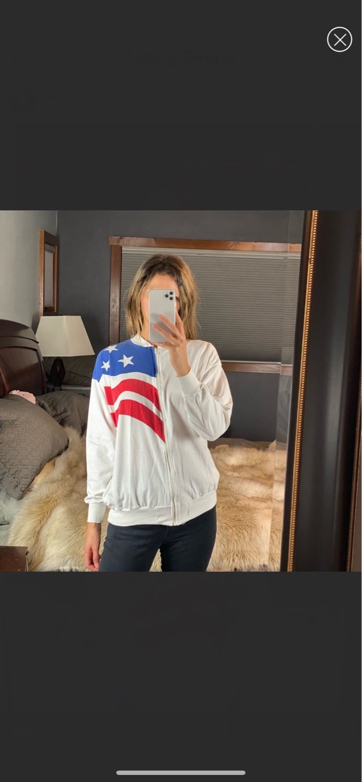 Vintage USA Flag Long Sleeve Zip-Up Swaetshirt, Size Large -X-Large