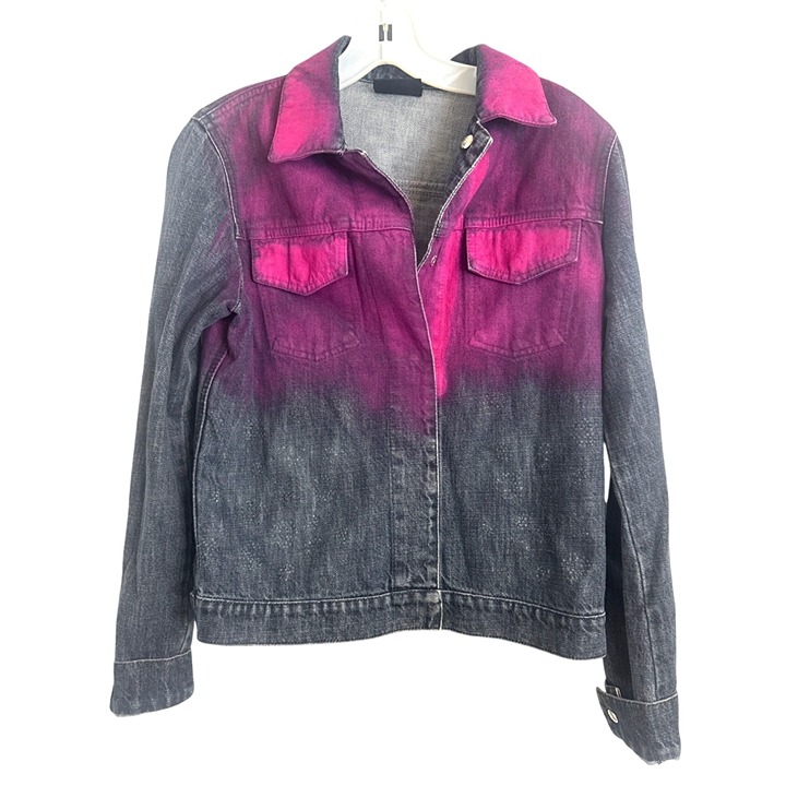 Fendi Womens Ombre Denim Jacket Pink & Black Gradient snaps size 8 medium M Med