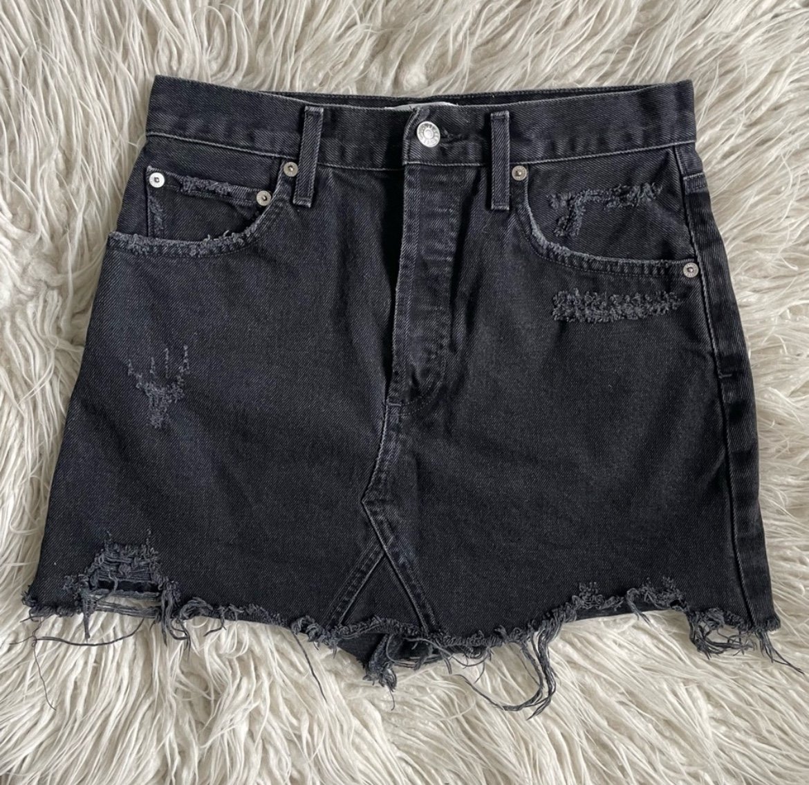 AGOLDE Quinn Cult Washed Black Denim Cotton High Rise Mini Jean Skirt EUC Sz 26