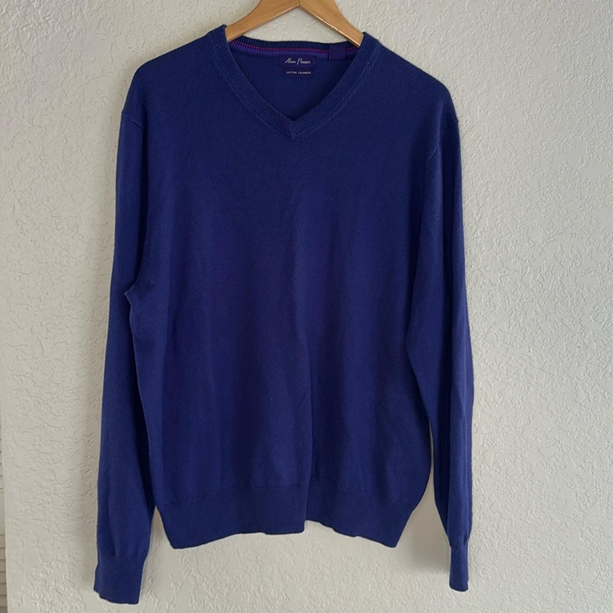 Alan Flusser Cotton Cashmere Purple Sweater V Neck Large Minimalist Preppy