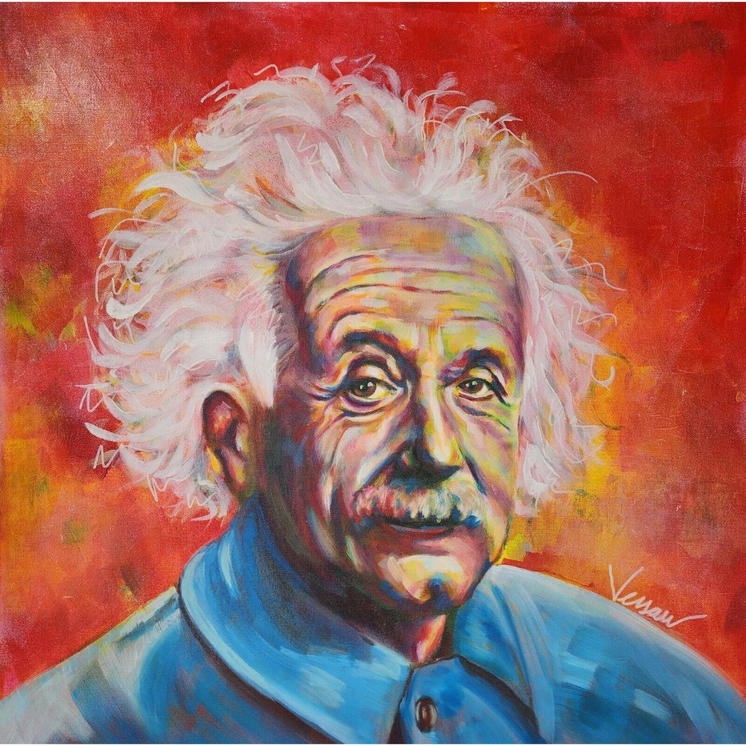Original Acrylic painting Albert Einstein Pop Art Expressive 20 x 20 x .75