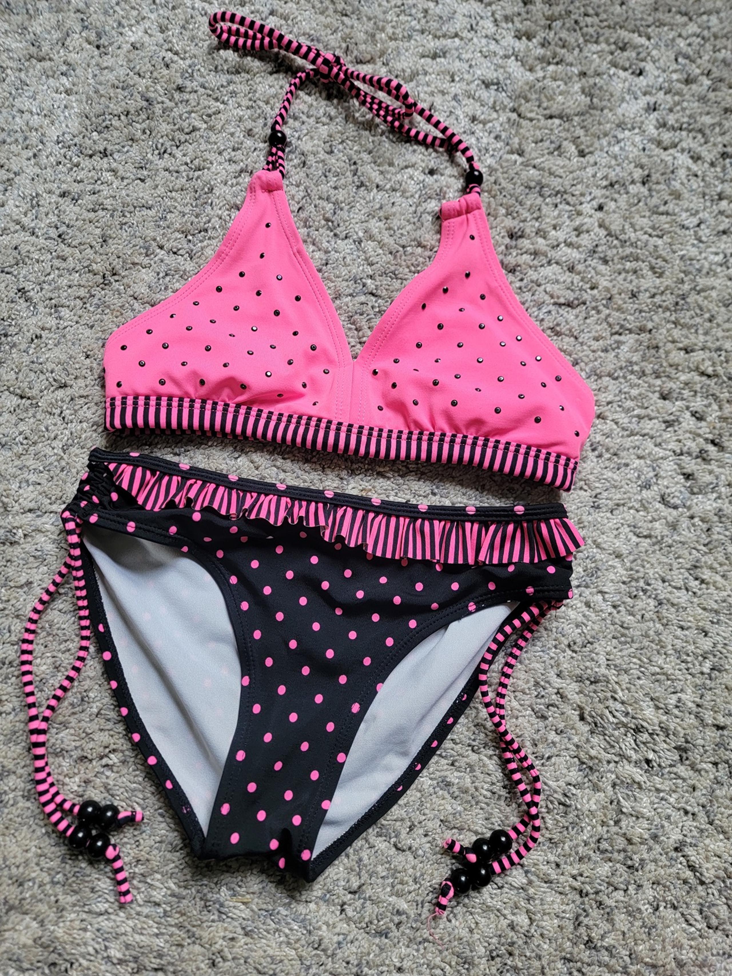 Justice pink black 2 piece girls swimwear in size 10