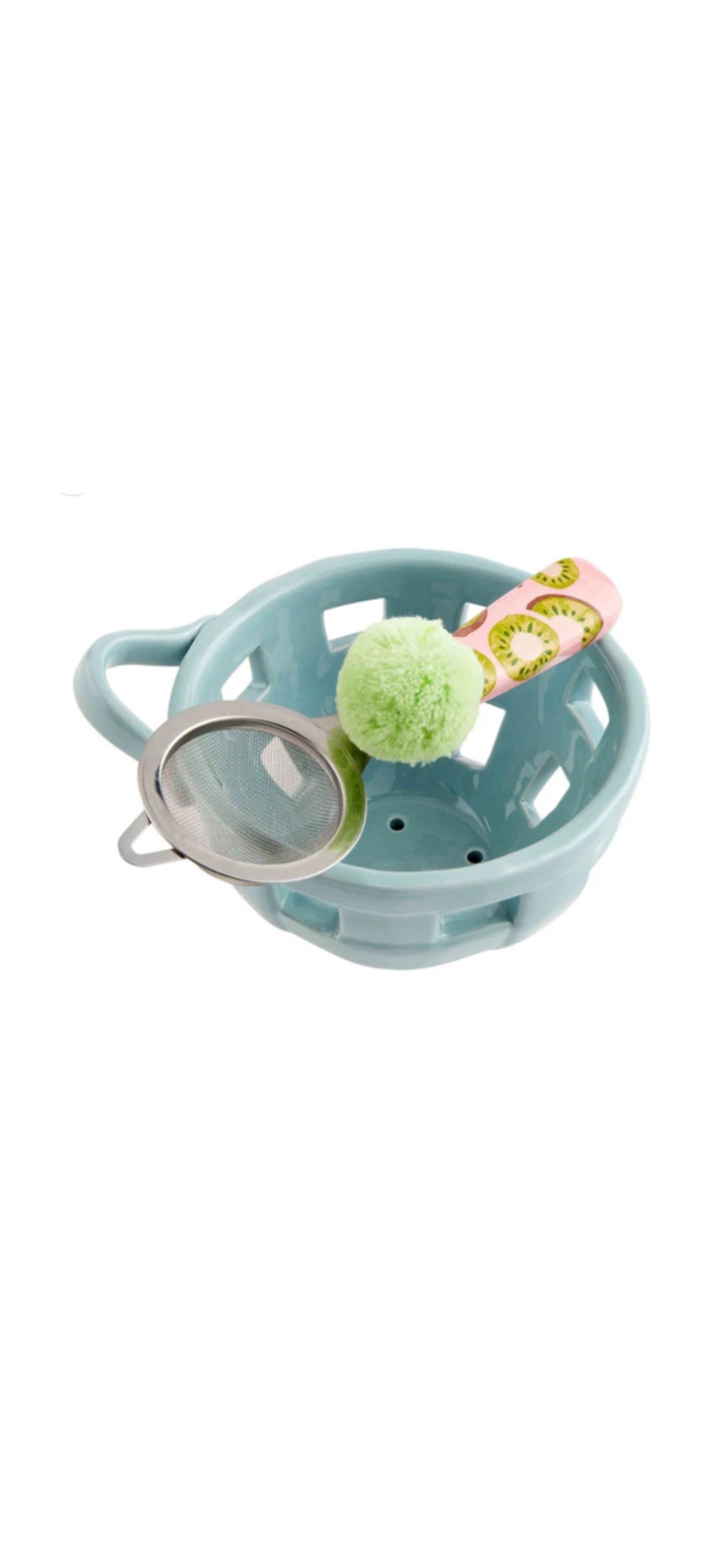 NWT Blue Ceramic Berry Strainer Basket Colander Set - Mud Pie