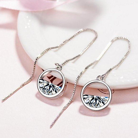 925 Silver Diamond Water Drop Earrings