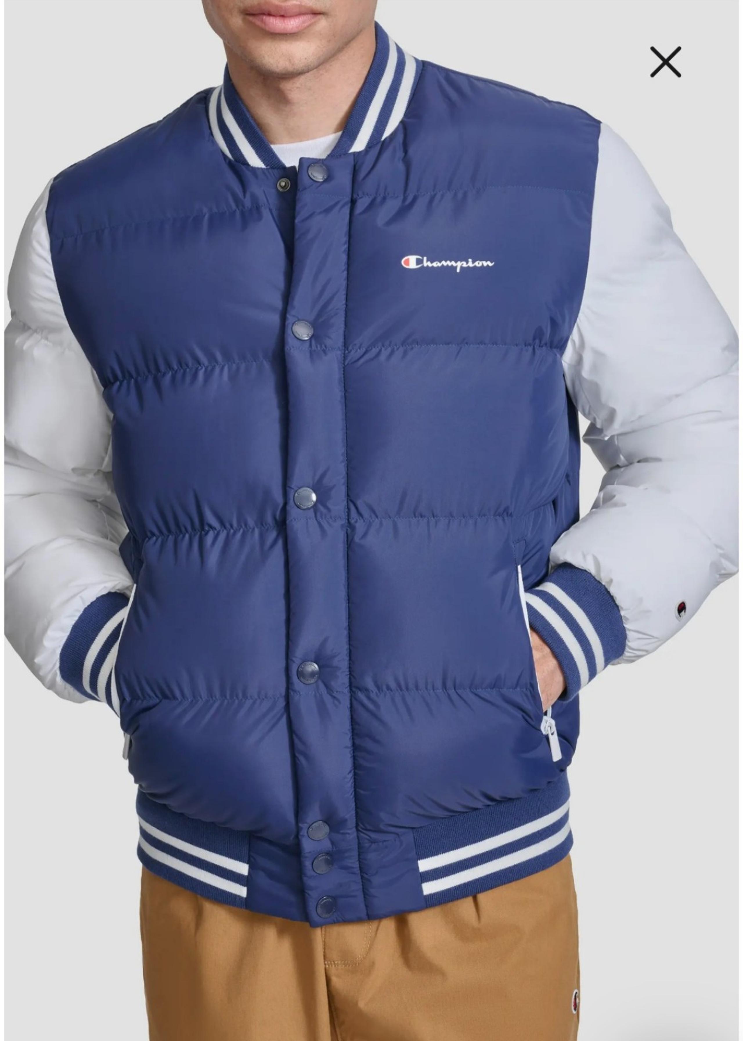 CHAMPION Quilted Full Zip Down Puffer Varsity Jacket Blue MEN XL(NEW WITH TAGS)