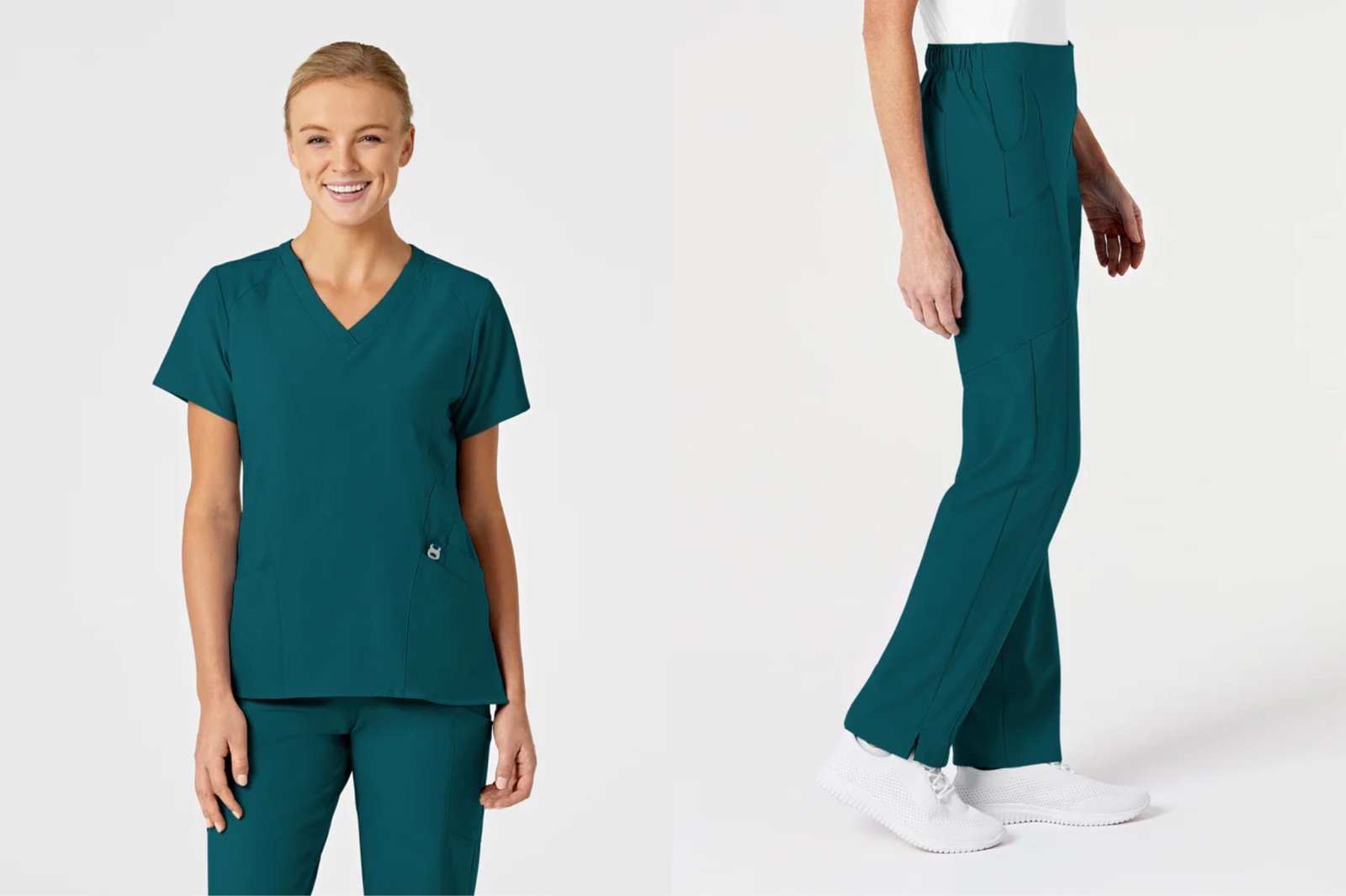 Wink Women's Stylized V-Neck Scrub Top & Flat Front Cargo Scrub Pant Set