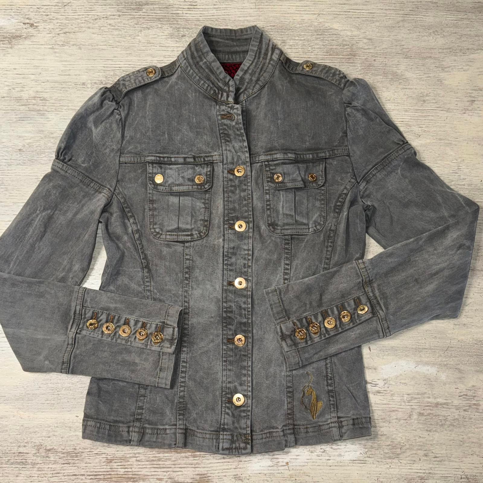 Vintage Y2K Baby Phat Grey Button up Military Style Denim Jacket