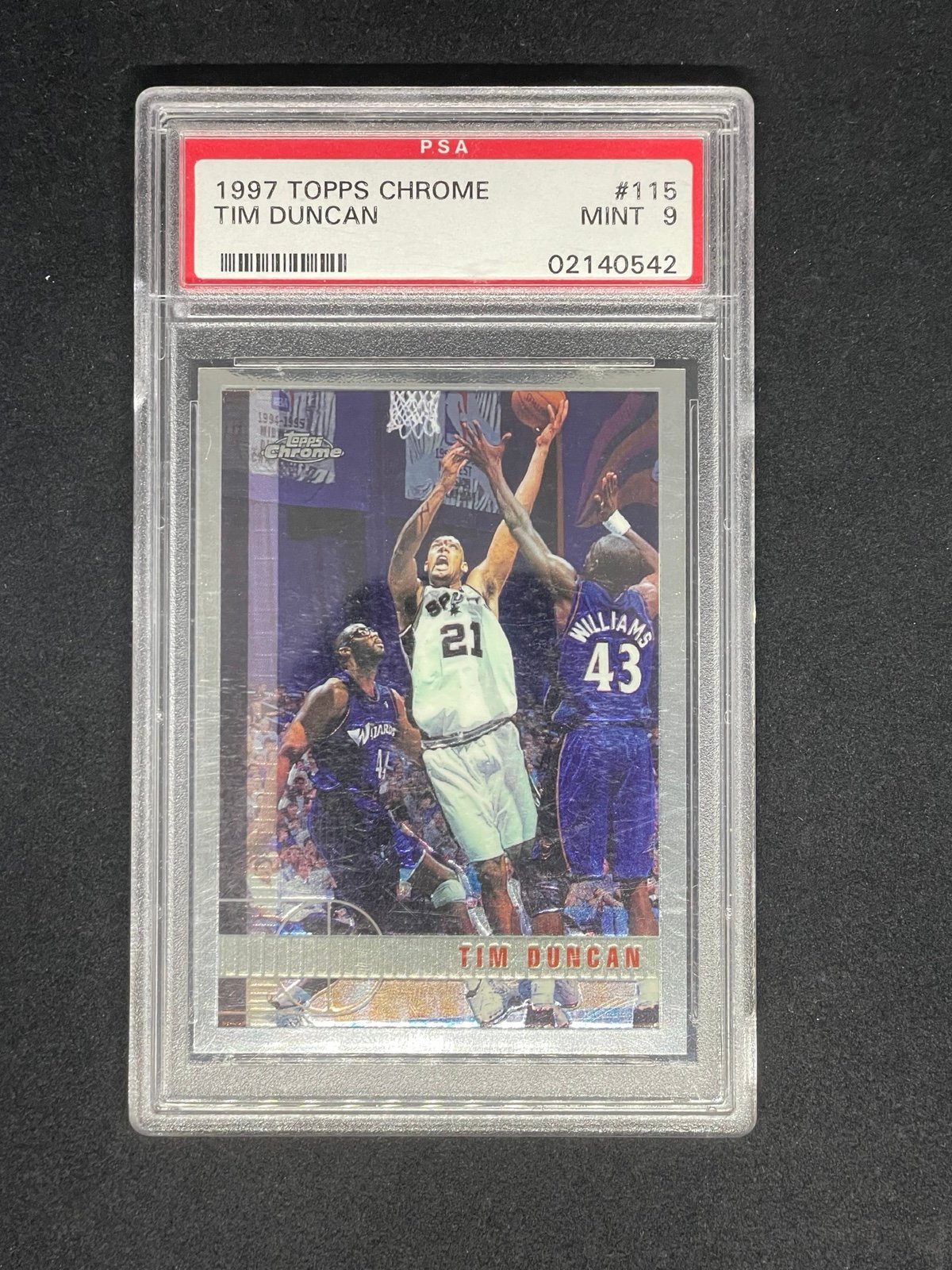 1997 Topps Chrome Tim Duncan Rookie RC #115 PSA 9 Mint HOF San Antonio Spurs