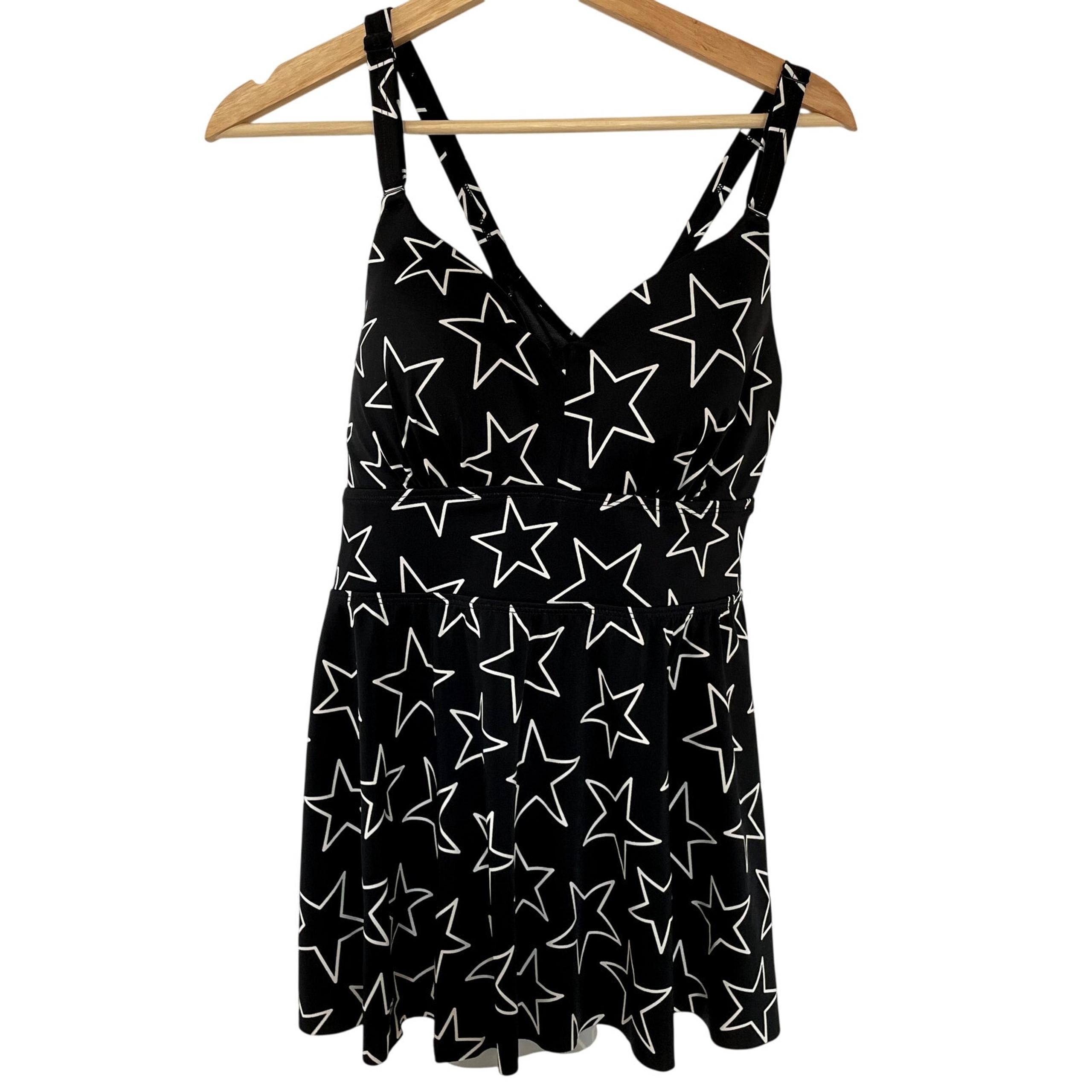 Torrid women's racerback swimsuit top tankini top size 12 black and white stars