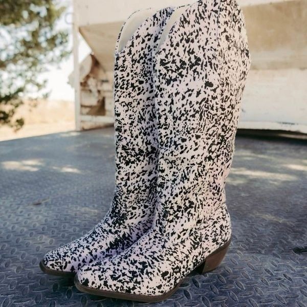 Western Round Em Up Cow Print Cowgirl Boots New