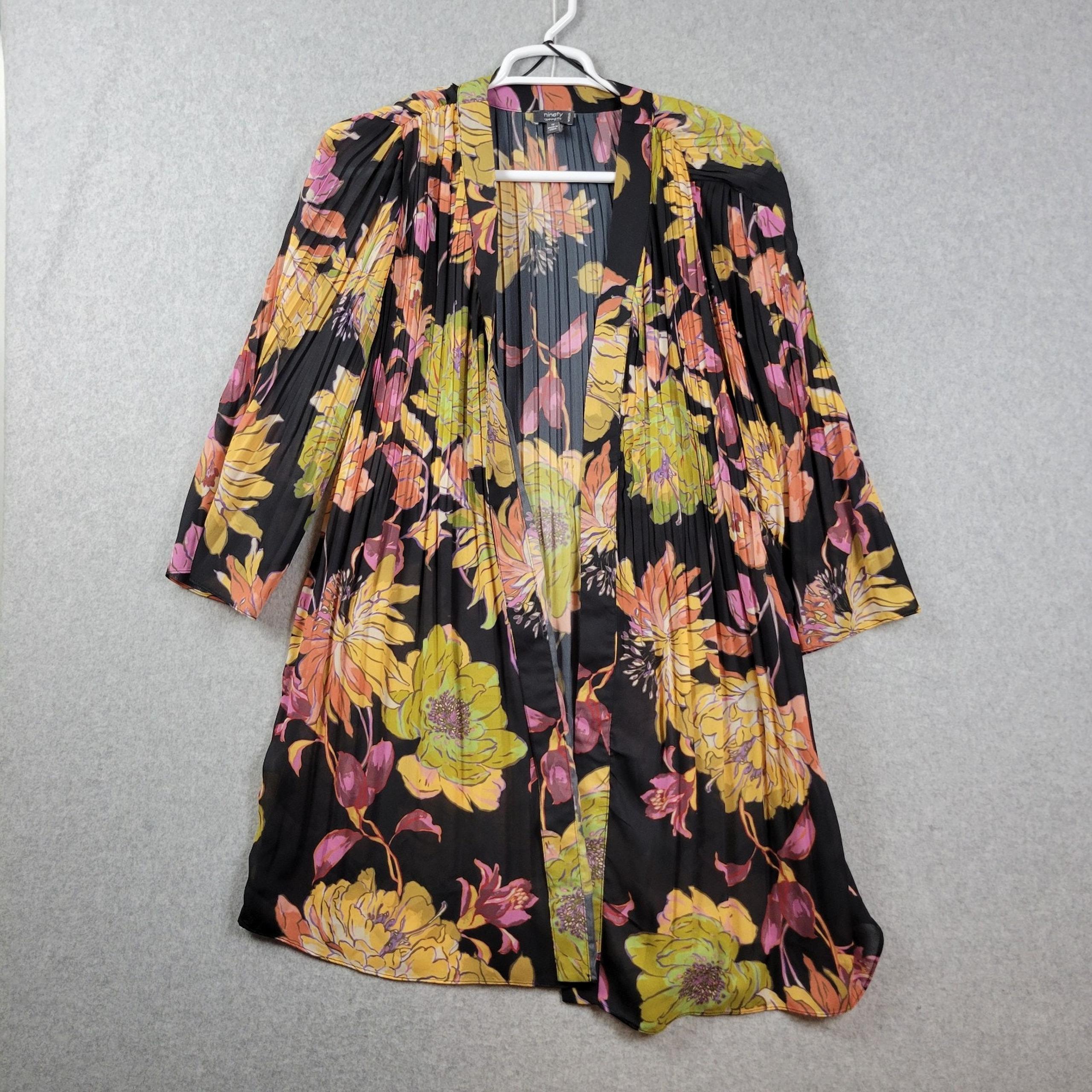 Clothing Co 100% Cotton Black Floral LS Cardigan Women's Plus 1X - Ninety