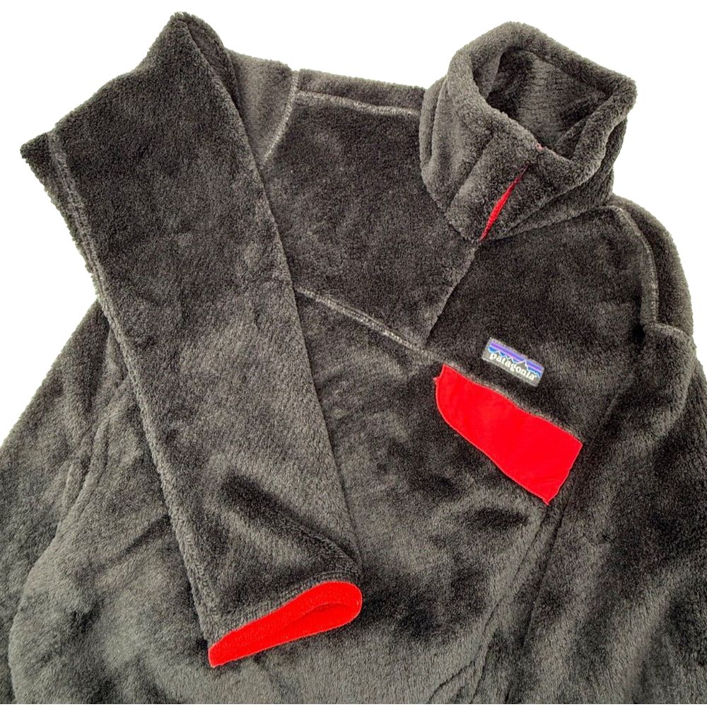 Patagonia Common Threads Women's Medium 1/4 Snap Black w/ Red Pullover Fleece
