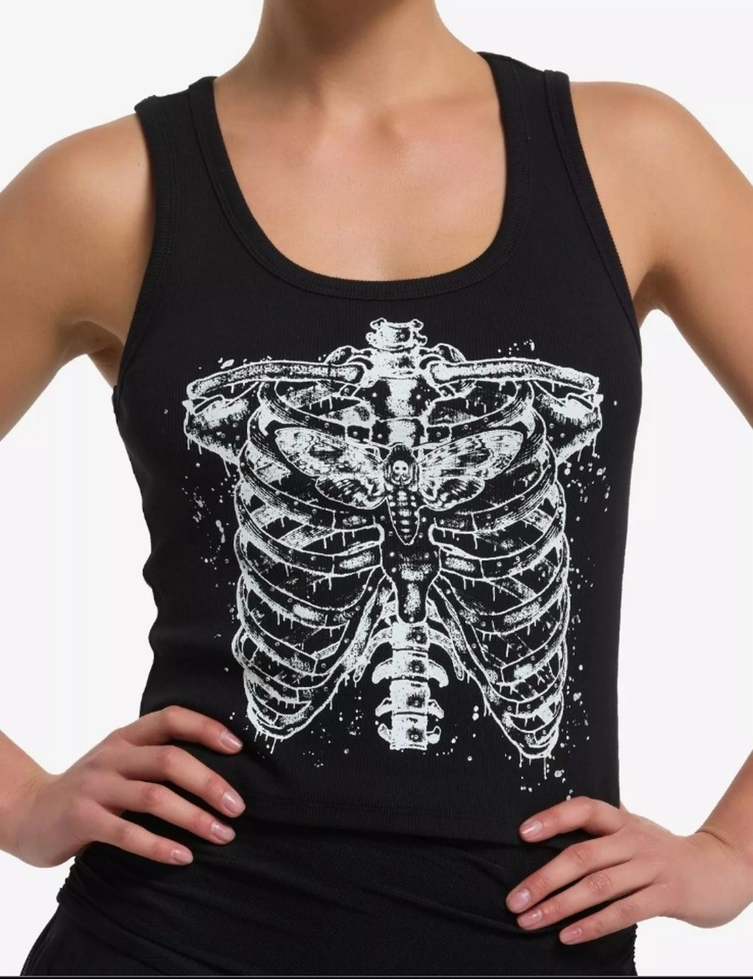 Hot Topic Gothic Black & White Rib Cage Moth Tank Top