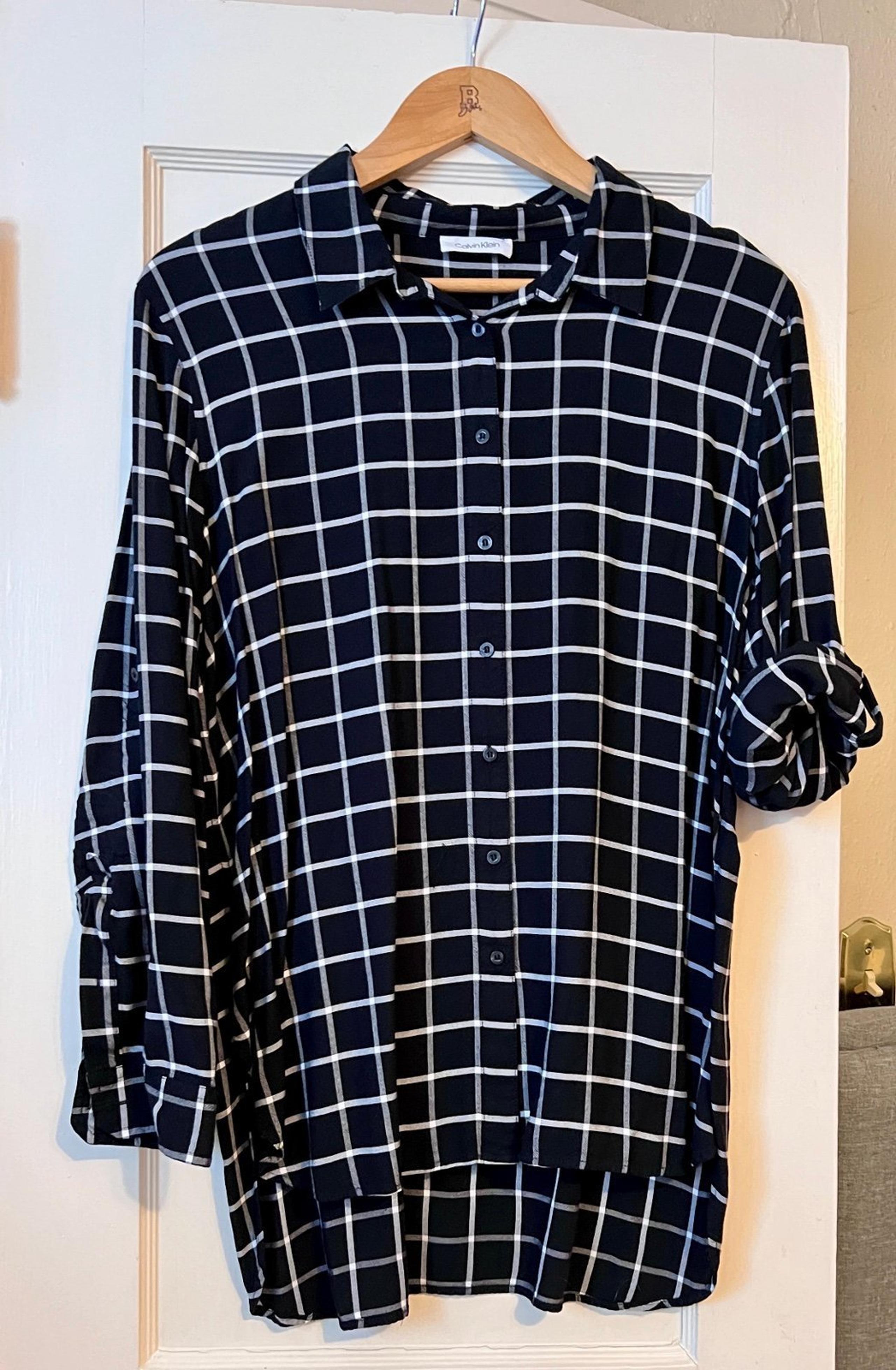 Calvin Klein Windowpane Button Down Boyfriend Shirt