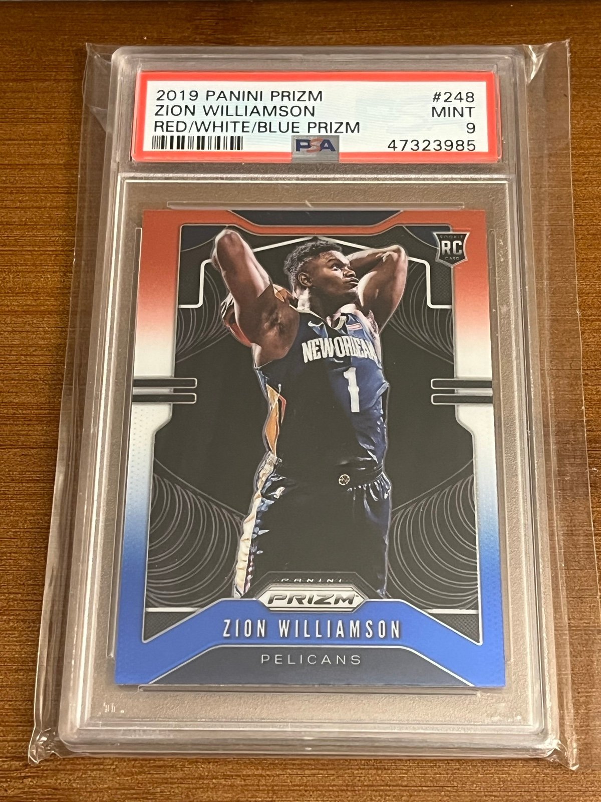 Zion Williamson Prizm base red white and blue rookie psa 9