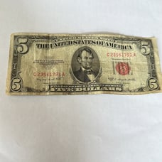 Five dollar bill red seal Siris be 1952