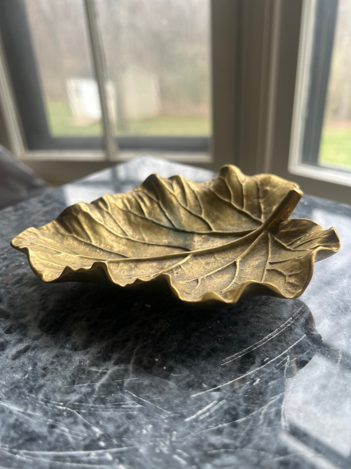 Vintage 1948 Metal Crafters Gild Brass Leaf Decorative Jewelry Dish Plate
