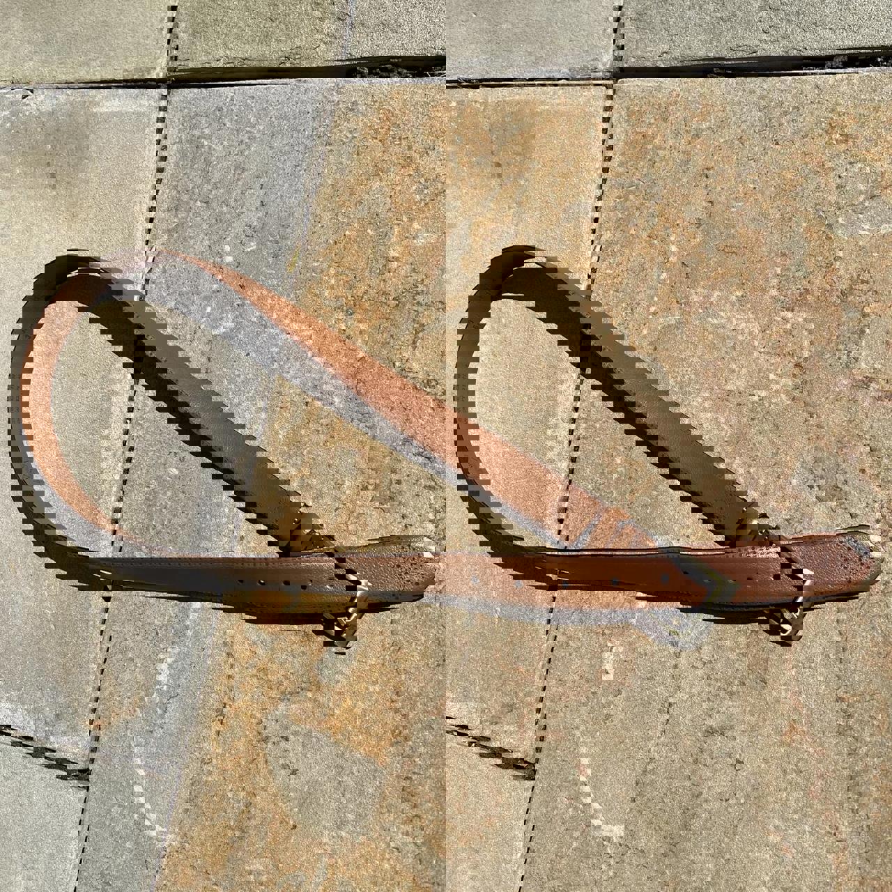 Y2K Italian Handcrafted Brown Leather Belt w/ Black Design