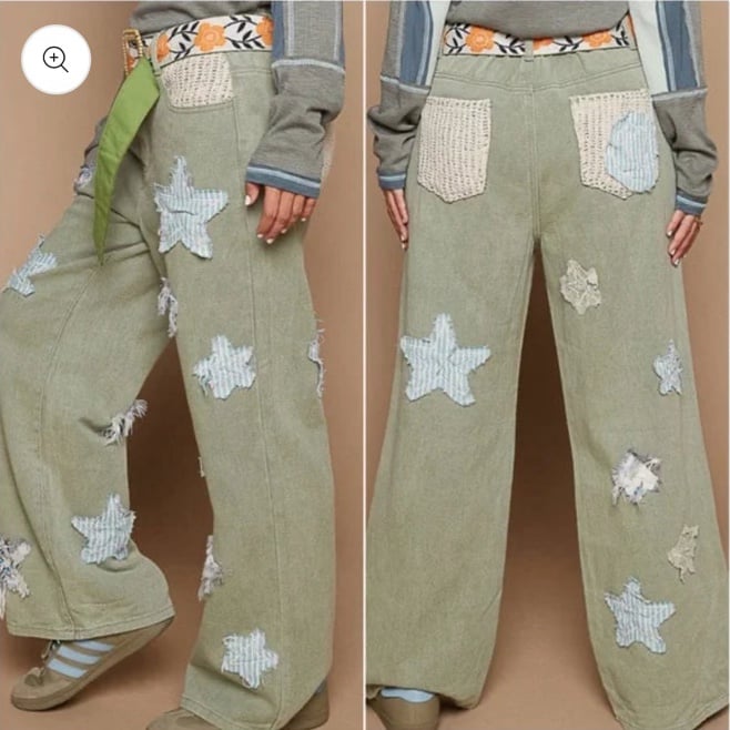 Pol jeans pol pants star patches 100% cotton elastic waist small 2-6 crocheted