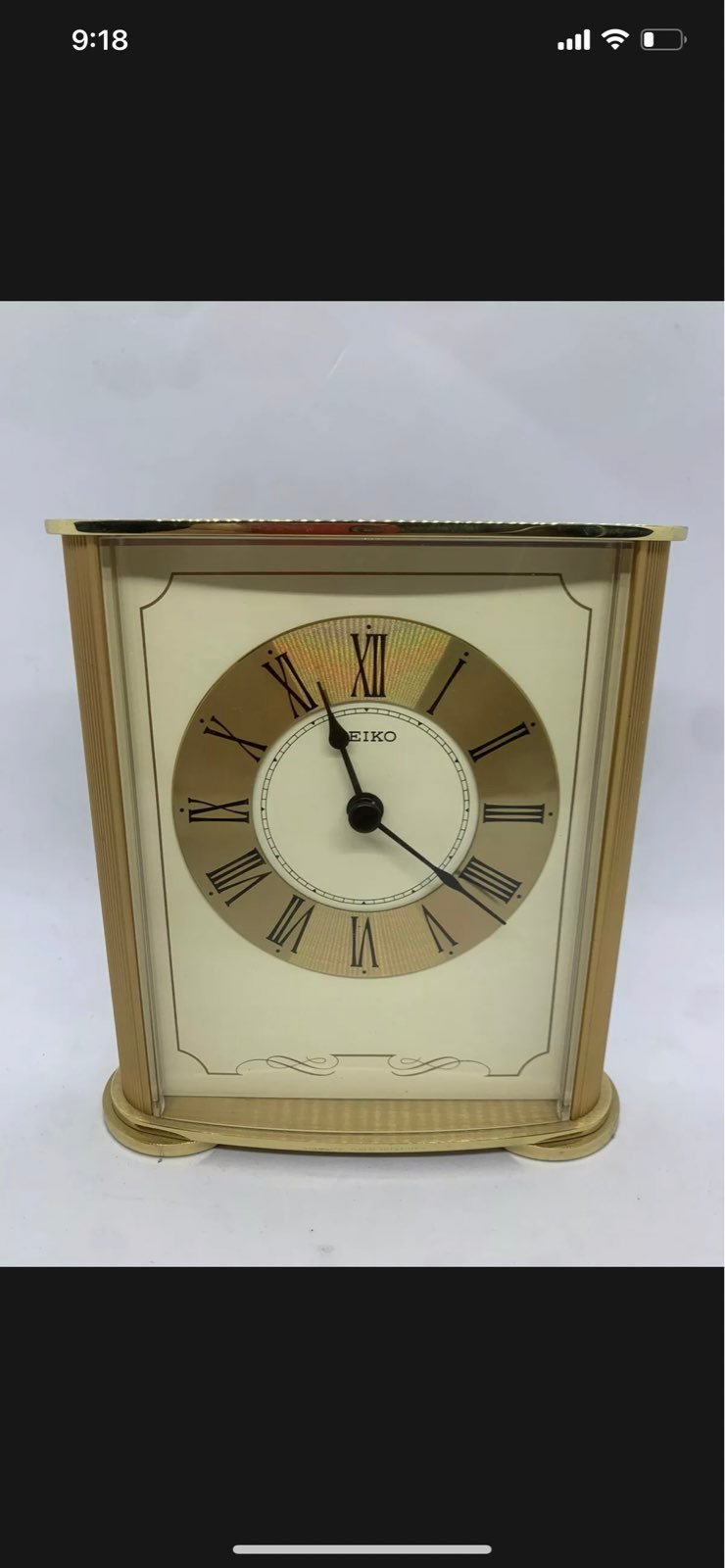 Seiko Japan Movement Mantle Clock Gold Color Desk Clock 6”