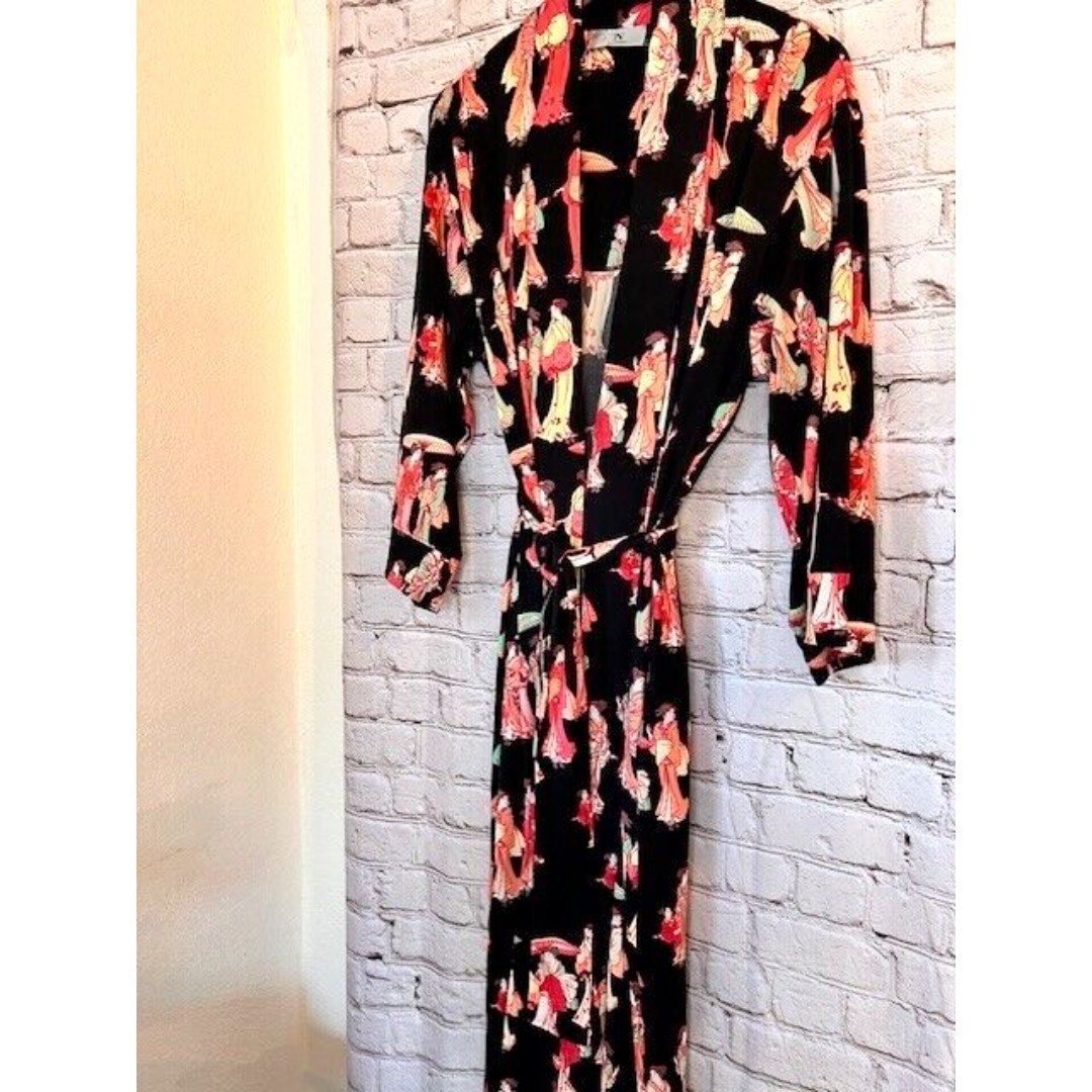 NATORI GEISHA Cozy Knit Loungewear Spa Robe Sleepwear BLK Multi Sz Small NWOT