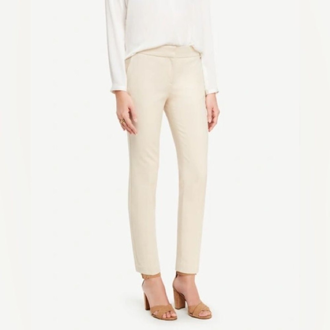 Ann Taylor Pants Womens Sz 0 White Linen Blend Devin Tailored Ankle Trousers New