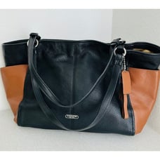 COACH Colorblock Blk/Brn PARK Carrie Leather TOTE ShoulderBag Satchel Purse EuC