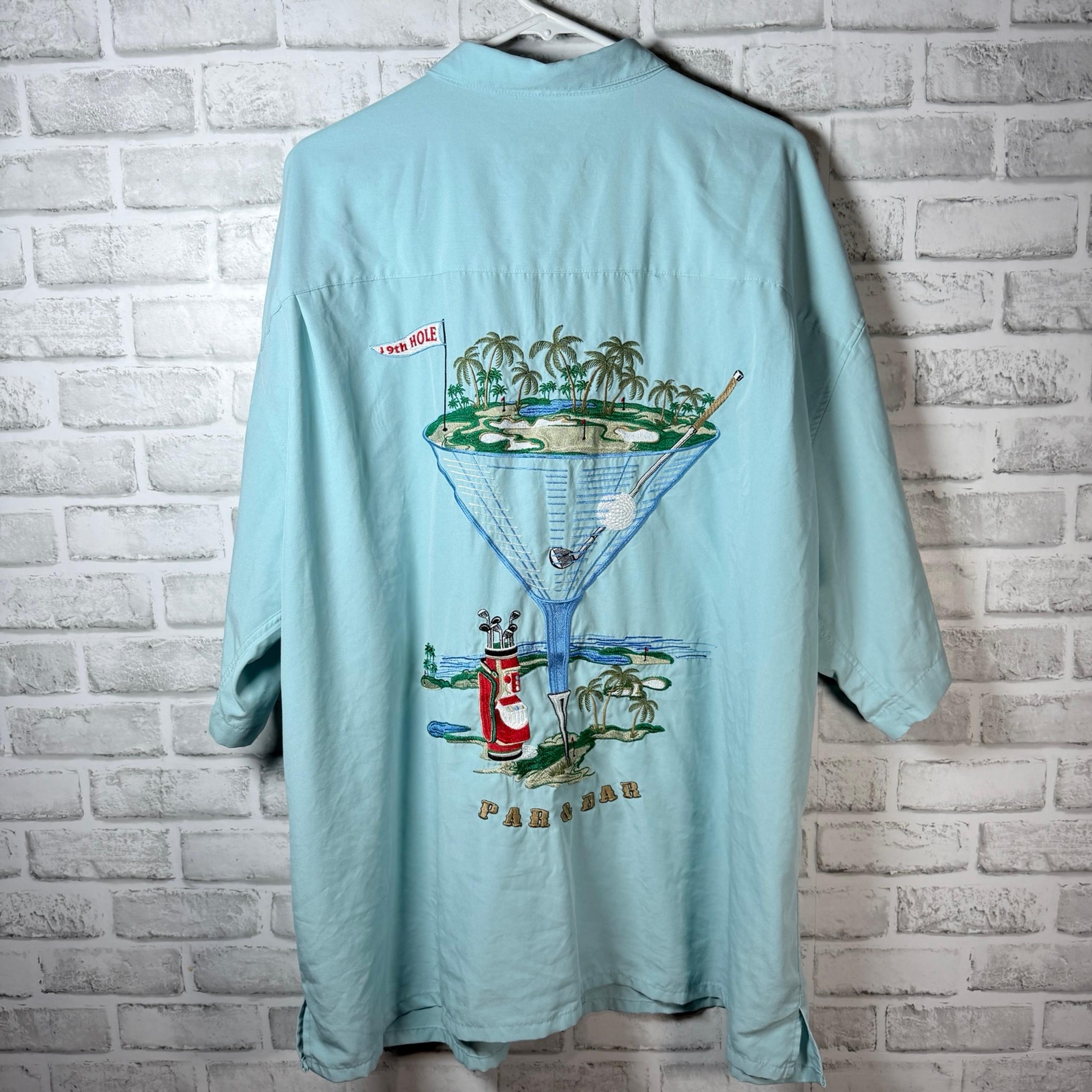 Bamboo Cay Blue 19th Hole Embroidered Hawaiian Shirt Mens Size 3XL