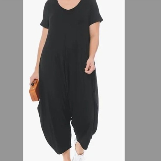 Short Sleeve Harem Jumpsuit PLUS Black 3XL