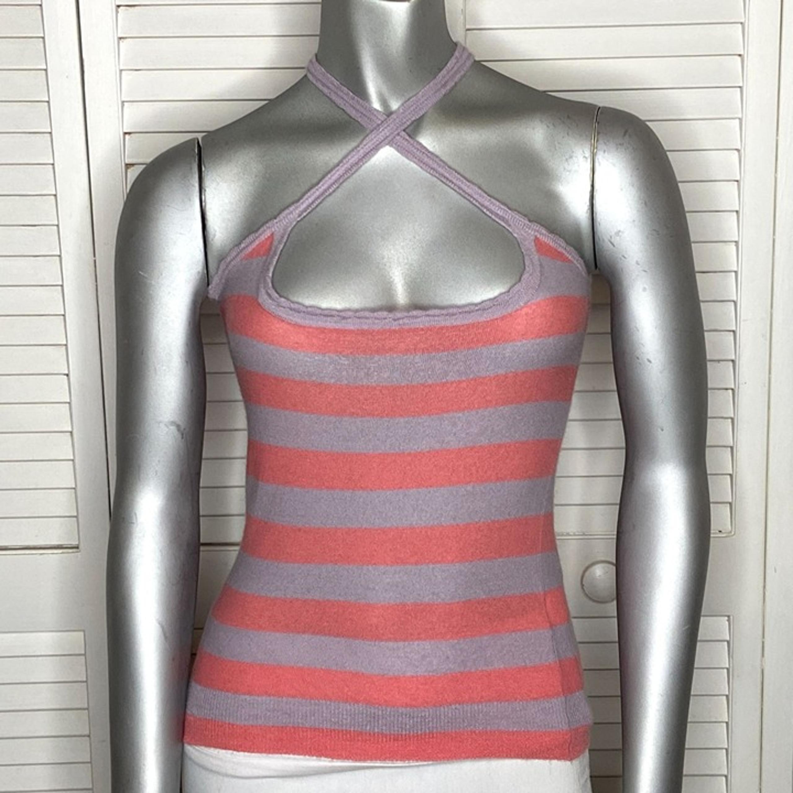Twinkle by Wenlan 100% Cashmere Salmon Pink & Purple Cross-Strap Tank Top S NWOT