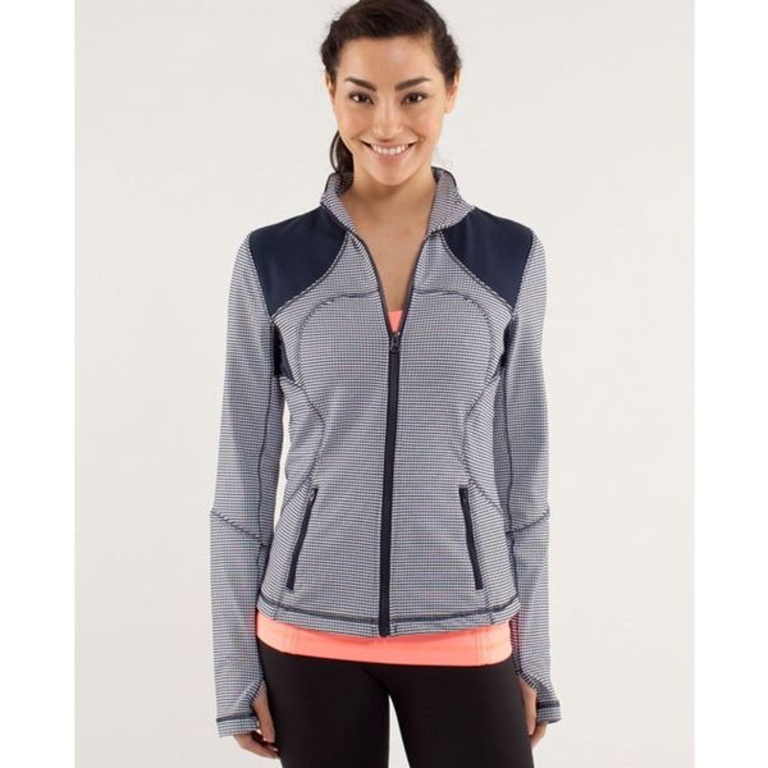 Lululemon Forme Jacket Blue Gingham Check Inkwell Size 10 Zip Up