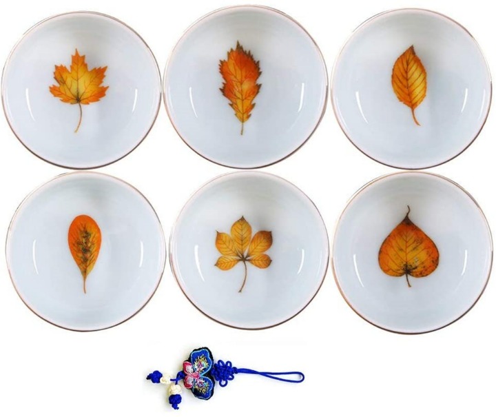 Kungfu Teacup,Chinese Long-Quan Celadon Teacup,Maple Leaves Creative,Set of 6