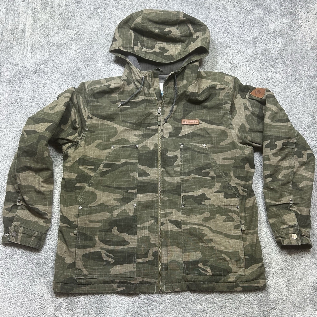 Columbia Loma Vista Hooded Jacket Mens L Camo Camouflage Hunting *TINY HOLES