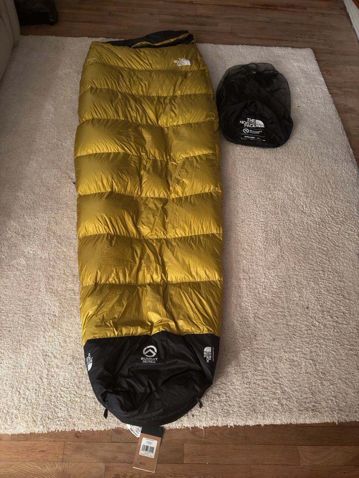 The North Face Citrine Yellow Inferno 35F 2C 800 Pro Down Sleeping Bag Long New