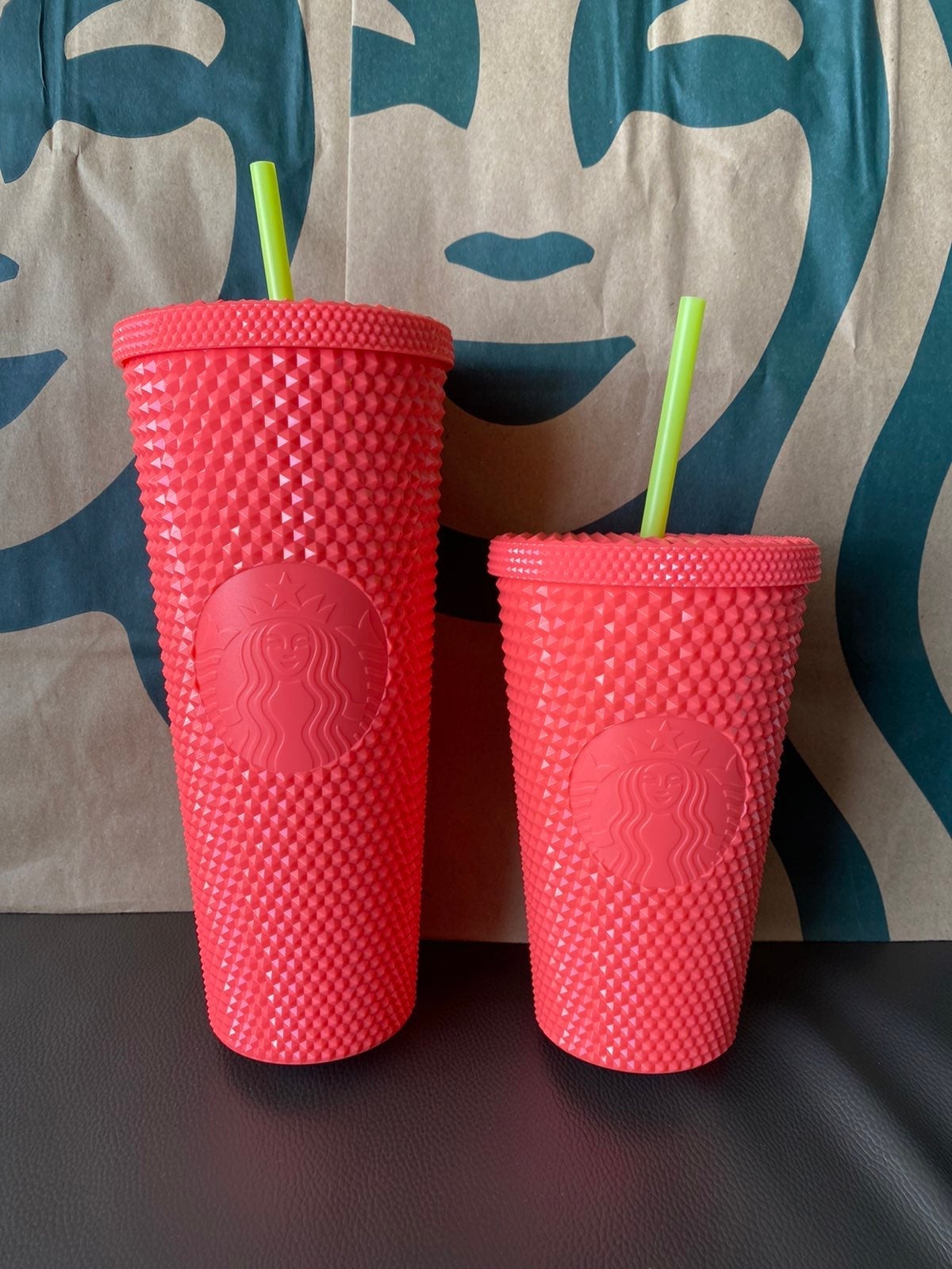 Starbucks Tumbler Dragonfruit Studded - Glossy Coral Pink Bling - Venti & Grande