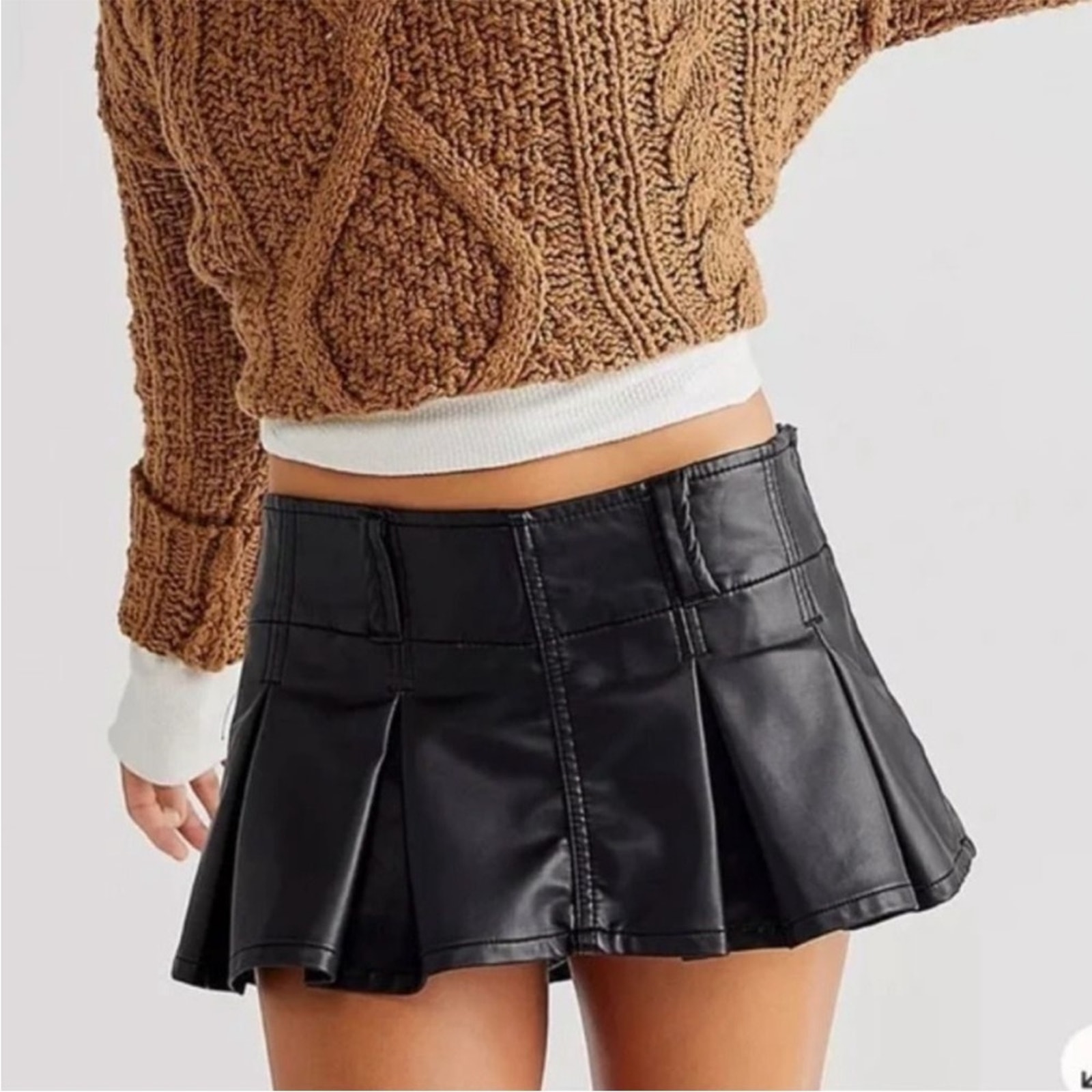NEW Free People black faux leather Someday pleated mini skort skirt shorts, 12