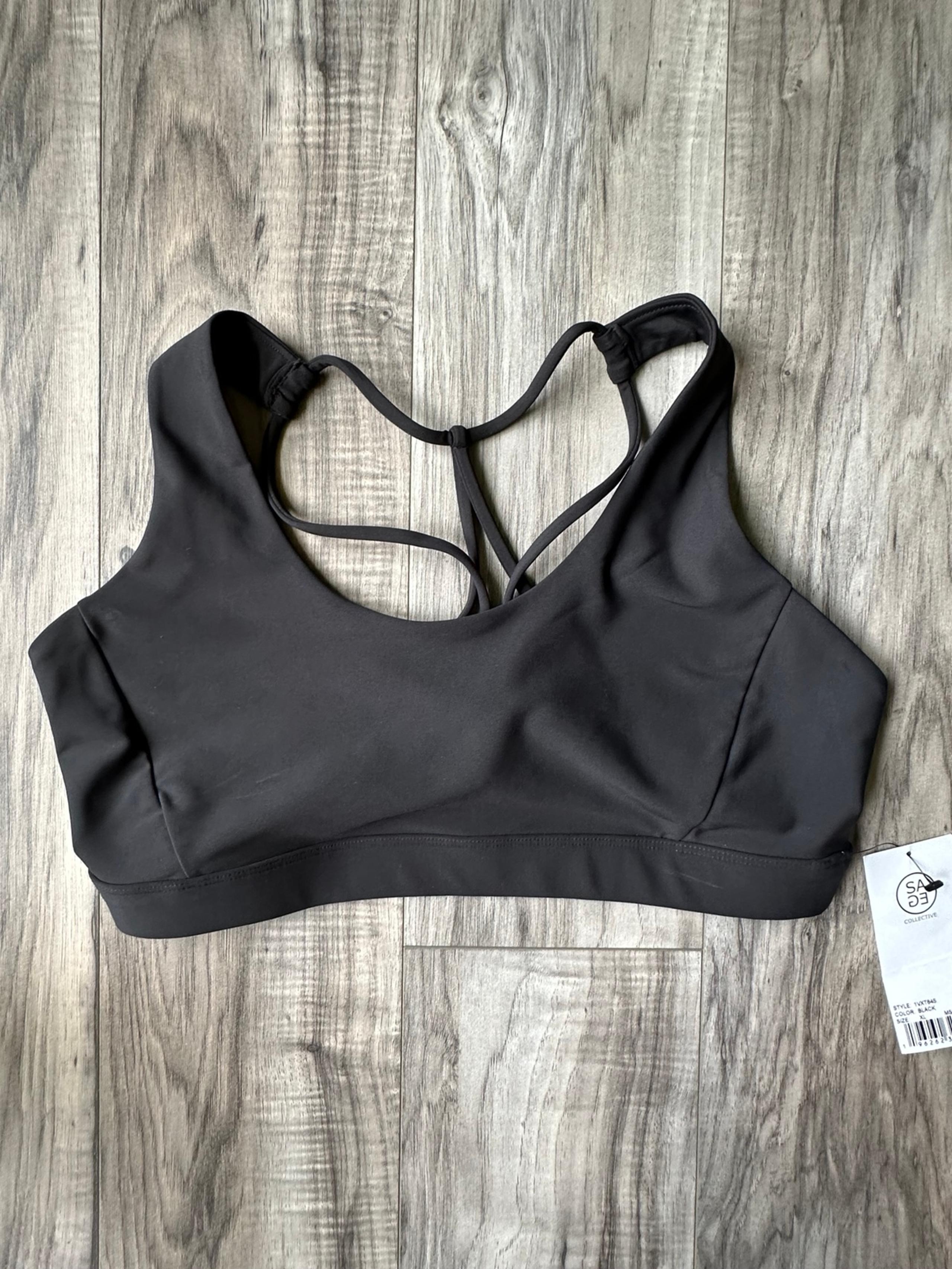 NWT Sage Collective Strappy Sports Bra Yoga Balance Energy Flow in Black Size XL