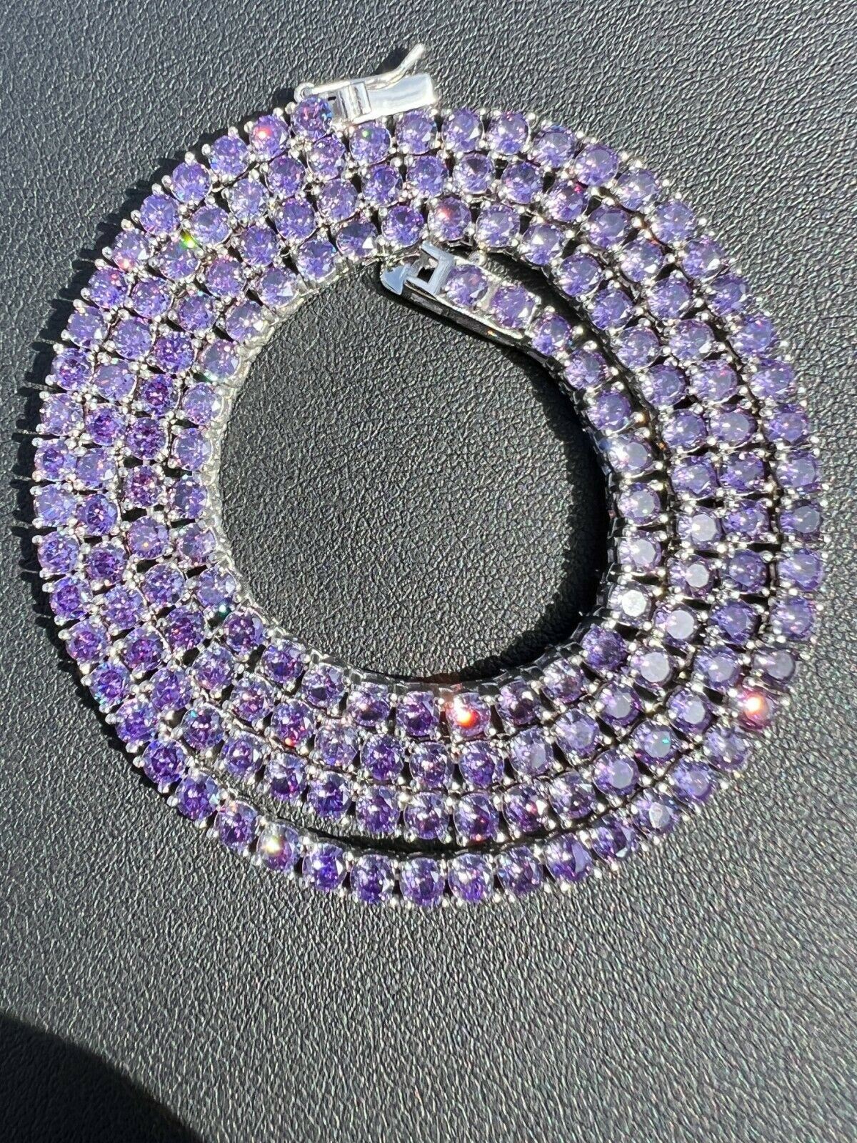 Purple Amethyst 925 Silver Tennis Chain 3mm 24"