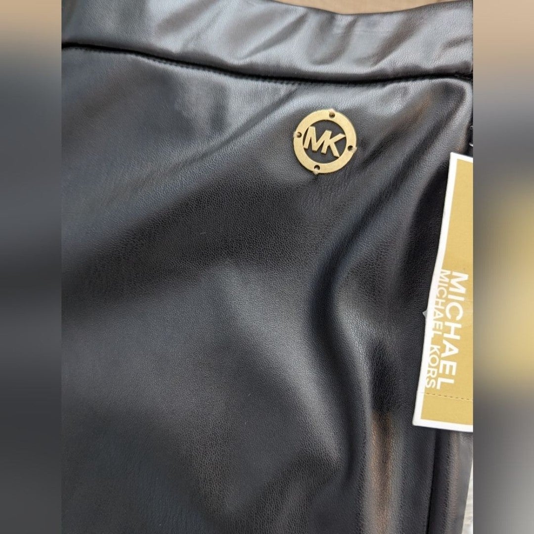 NWT Michael Kors women’s black faux leather pants with gold hardware Size S