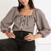 Madewell Puff-Sleeve Button-Front Crop Top Cotton Plaid Brown White Womens S NWT