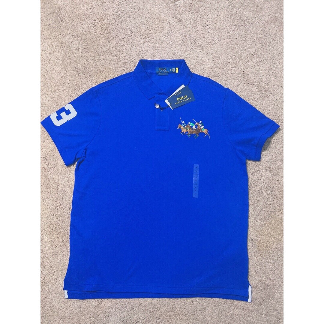NEW Polo Ralph Lauren Big TRIPLE PONY Men's XL Custom Slim Fit Blue 138