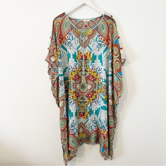 JOHNNY WAS DANDRIDGE PONCHO Caftan Dress Silk Multicolor Floral Size Small S