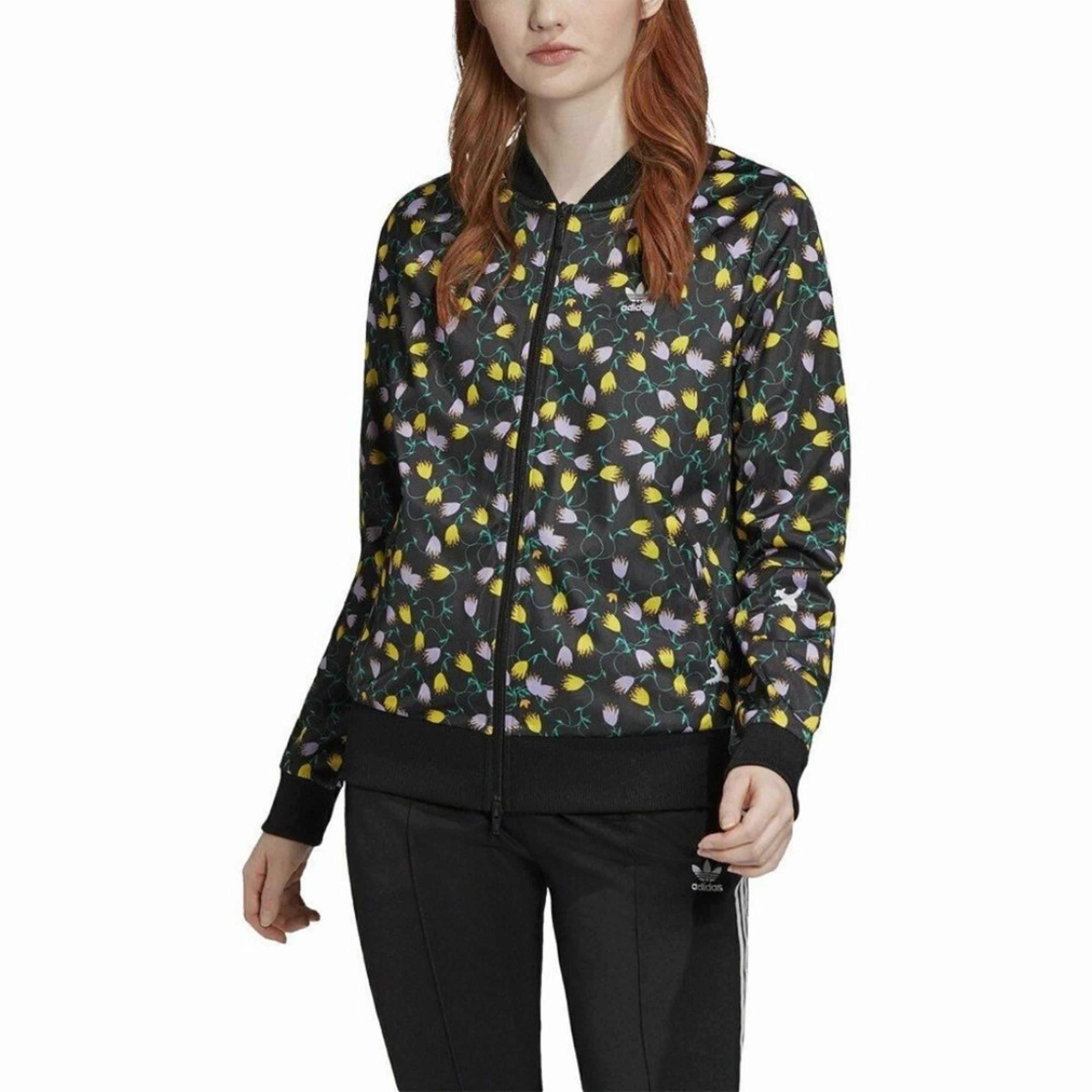 Adidas | Floral Tulip Print Full-Zip Track Jacket in Black Sz Medium