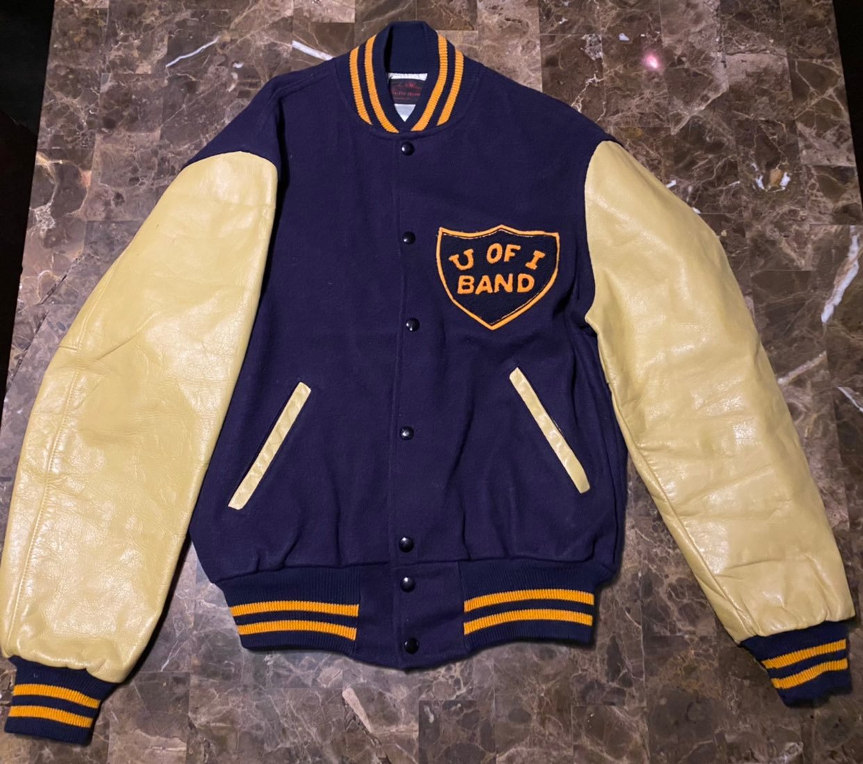 Vintage University Of Illinois wool Leather letterman Varsity Jacket Marching Ba