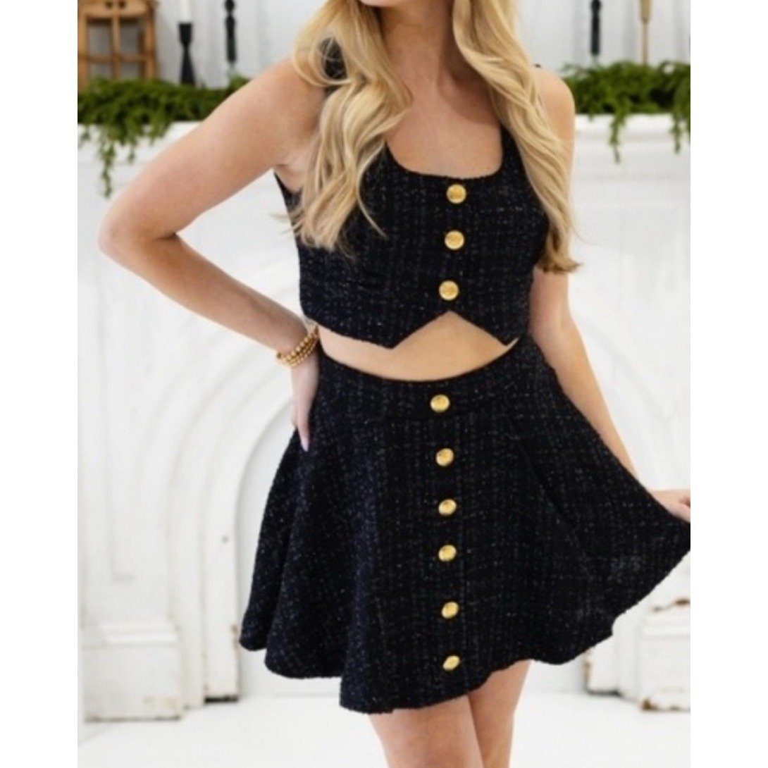 NWT Mable at Anthropologie 2 piece Vest Skirt Set Women medium Shimmer Black